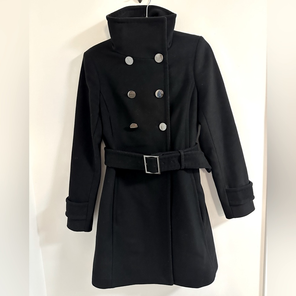 Babaton Black Italian Wool & Cashmere Blend Military Peacoat Sz Small